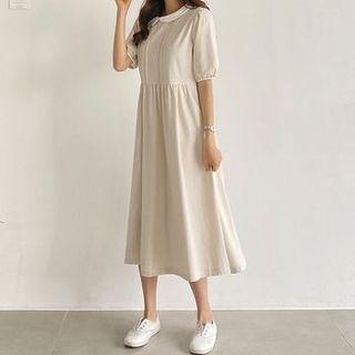 Peter Pan-collar Pintuck Midi Dress