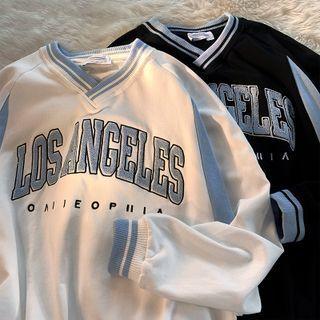 V-neck Lettering Embroidered Sweatshirt