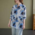 Flower Print Shirt Shirt - Flower - Blue & White - One Size