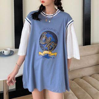 Mock Two Piece Short Sleeve Printed T-shirt