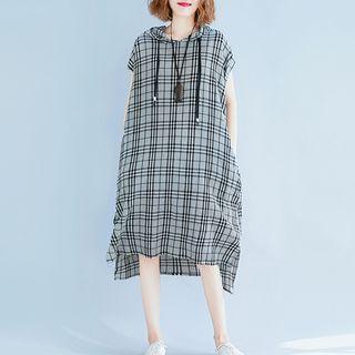 Short-sleeve Hooded Plaid Dress