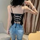 Lace-up Back Cropped Lace Camisole Top