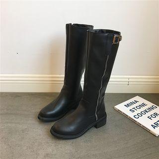 Buckled Low Heel Knee High Boots