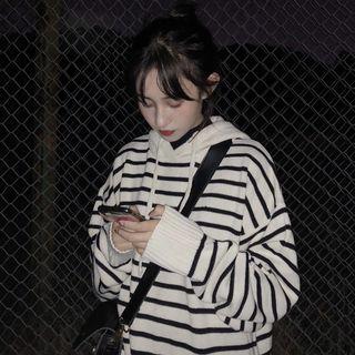 Hooded Striped Sweater Thick Stripes - One Size