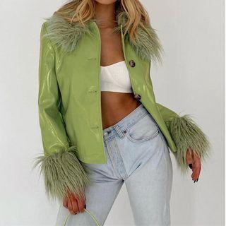 Faux Leather Faux Fur Trim Jacket