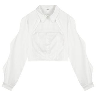 Plain Cutout Cropped Blouse White - One Size