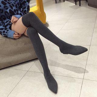 Pointy Toe Over-the-knee Knit Boots