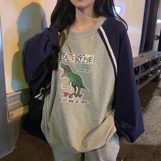 Printed Raglan Sweatshirt As Shown In Figure - One Size