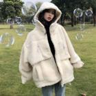 Hooded Fleece Zip Coat Off White - One Size
