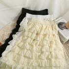 Layered Elastic High-waist Chiffon Mini Skirt