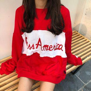 Color Block Letter Print Oversized Top