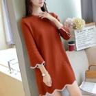 3/4 Sleeve Scalloped-trim Knit Dress