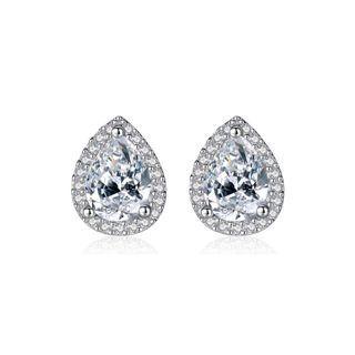 Sterling Silver Elegant Fashion Water Drop-shaped Cubic Zirconia Stud Earrings Silver - One Size