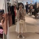 Cable Knit Sweater / Midi Shirred A-line Skirt / Set