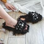 Faux Pearl Fluffy Slide Sandals