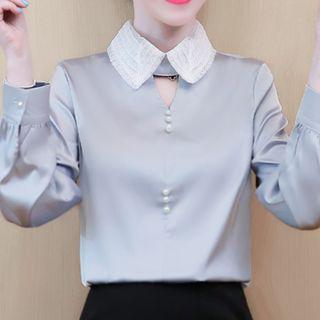 Keyhole Collared Beaded Satin Top
