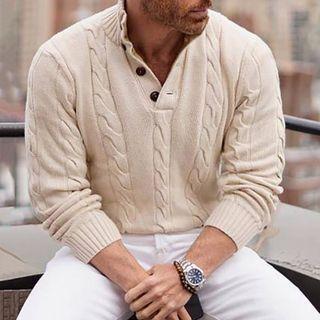 Long Sleeve V-neck Cable-knit Sweater