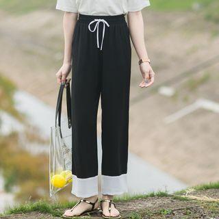 Contrast Trim Drawstring Wide-leg Pants
