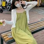 Spaghetti-strap Maxi A-line Dress / Cardigan / Set