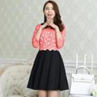 Mock Two-piece 3/4-sleeve Dress
