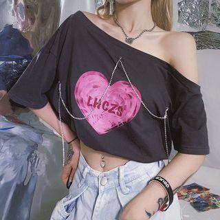 Print Cold-shoulder Short-sleeve Top