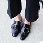 Genuine-leather Beaded Buckled Loafers