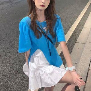 Short-sleeve T-shirt / Spaghetti Strap Mini A-line Dress / Set