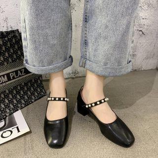 Chunky Heel Faux Pearl Mary Jane Pumps