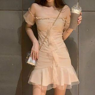 Short-sleeve Mini Mermaid Mesh Dress