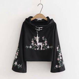 Embroidered Long-sleeve Hooded Sweatshirt