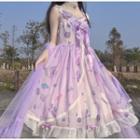 Sleeveless A-line Dress / Sheer Shawl