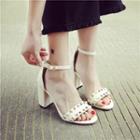 Faux-leather Studded Chunky-heel Sandals