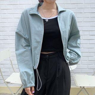 High-neck Drawstring-hem Jacket