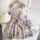 Floral Lace Trim Camisole Top / Spaghetti-strap A-line Dress
