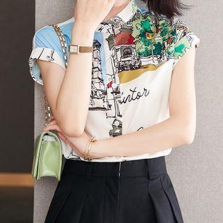 Cap-sleeve Printed Blouse