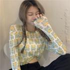 Long-sleeve Patterned T-shirt Green & White - One Size