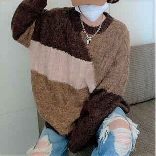 Color Block Sweater Coffee & Khaki - One Size