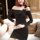 Cold-shoulder Long-sleeve Sheath Dress