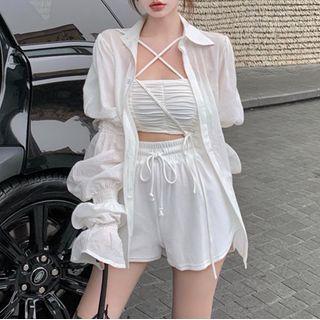 Cropped Camisole Top / Blouse / Wide Leg Shorts
