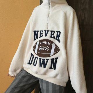Embroidered Half Zip Mock Neck Pullover