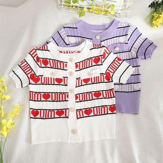 Short-sleeve Lettering Button-up Knit Top
