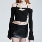 Halter Neck Cropped Knit Camisole Top / Shrug / Low Rise Mini Skirt