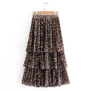 Leopard Print Maxi Layered Skirt