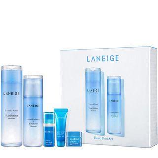 Laneige - Basic Duo Set (moisture): Essential Power Skin Refiner Moisture 200ml + Essential Balancing Emulsion Moisture 120ml + Water Bank Essence 10ml + Water Bank Moisture Cream Ex 10ml + Water Sleeping Mask 15ml 5pcs