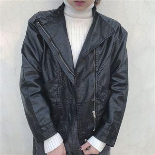 Faux Leather Biker Jacket As Shown In Figure - One Size