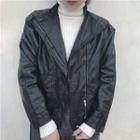 Faux Leather Biker Jacket As Shown In Figure - One Size