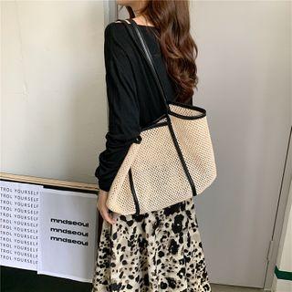 Contrast Trim Woven Tote Bag