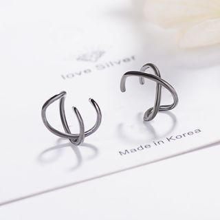Metal Cross Cuff Earring Black - One Size