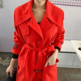 Wide-collar Belted Maxi Trench Coat