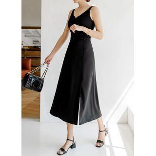 Slit Long Flare Skirt With Belt